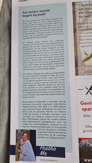 artikel International Vedanta Society in regiomagazine Topic