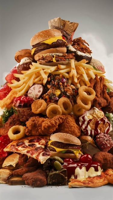Een stapel junkfood die eruitziet als een piramide
