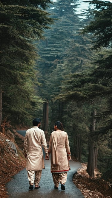 Couple walking at Dungagali track nathiagali