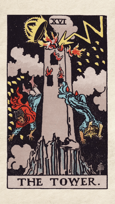 The Tower: Symbolizes sudden change, upheaval, and breaking down old structures.