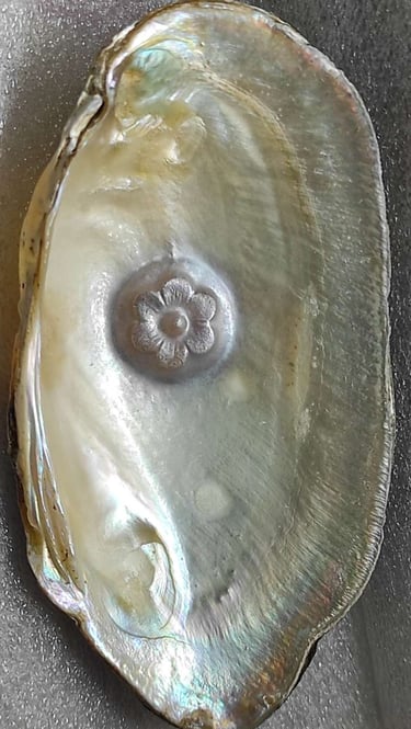 "10mm white flower-shaped designer cultured pearl with nucleus–artisanal finish-Globally tradable"