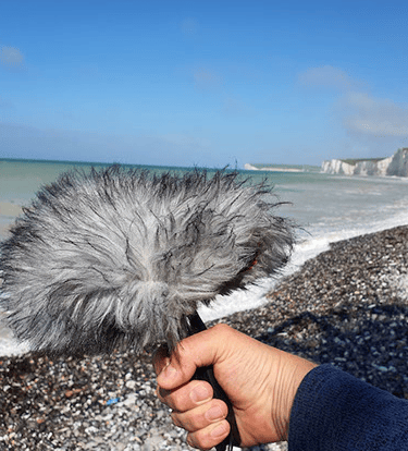 Handheld recorder in Rycote deadcat cliffs in Beachy Head