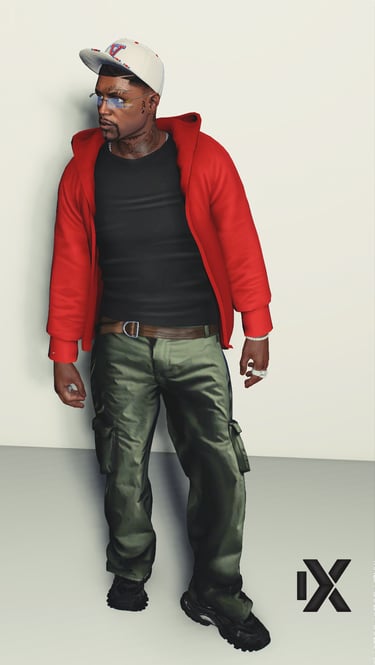 personaje gta5 ropa roja y verde posando