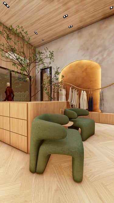 loja de roupas com design moderno e orgânico