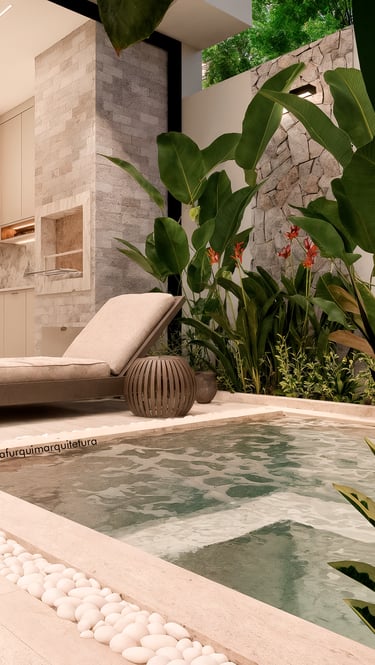 área de lazer moderna e aconchegante com ofurô