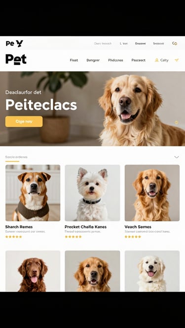 sitio web de suministros para mascotas que presenta una imagen del héroe golden retriever 