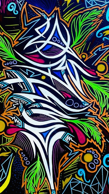 une toile faite au posca avec plein de couleurs