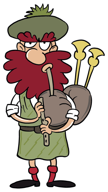 a cartoon character playing the bag pipes