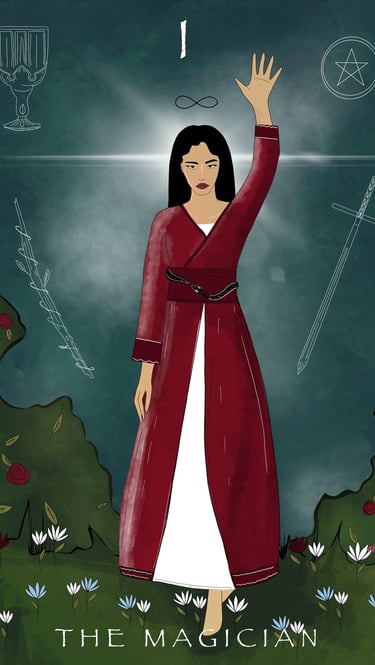 A custom illustration of the magician tarot card 