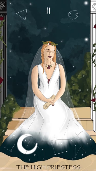 A custom illustration of the high priestess tarot card 