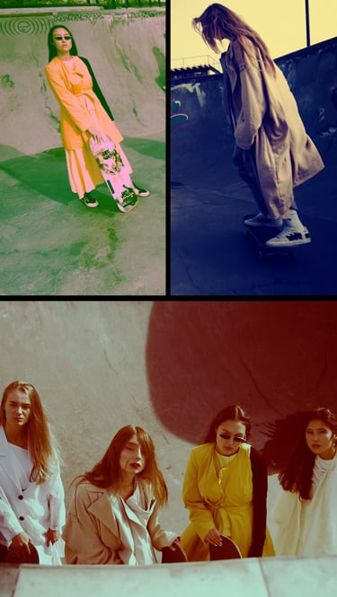 Look vidéo et photo rouge vert bleu split screen.