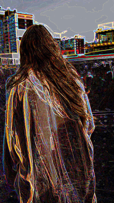 Look vidéo et photo personnalisé nano world : personnage de dos, mode de fusion.