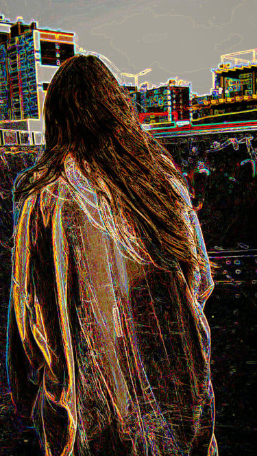 Look vidéo et photo personnalisé nano world prononcé : personnage de dos, mode de fusion.