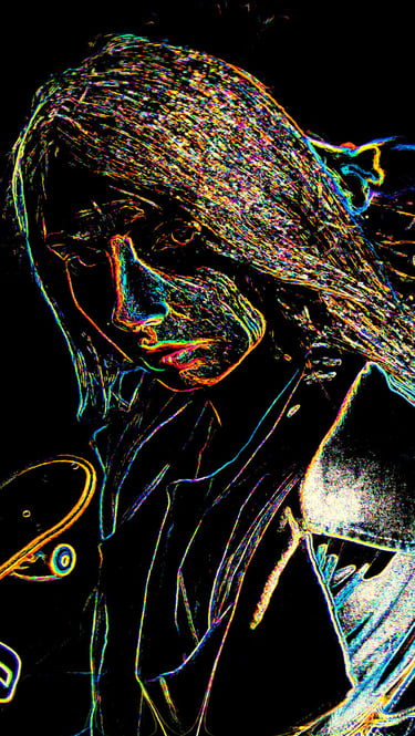 Look vidéo et photo personnalisé néon Galaxy : plan serré, mode de fusion.