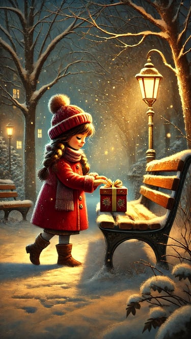 favola della buonanotte di Natale per bambini – Sofia lascia un regalo su una panchina nel parco – i