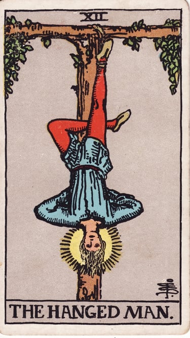 The Hanged Man tarot card meaning – surrender, new perspective, and letting go.