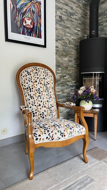 Voltaire réfection moderne Kosy Atelier Tapissier tissu Camengo Terrazzo