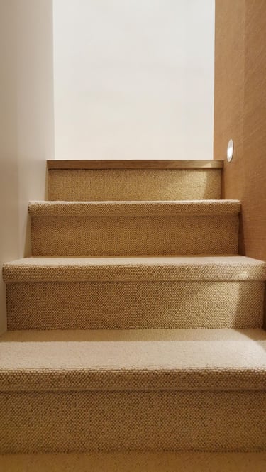 staircase with wallpaper and moquette