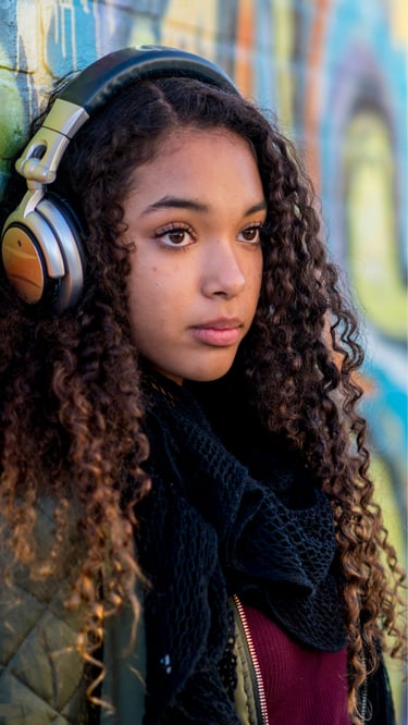 Photo d'une adolescente avec un casque audio