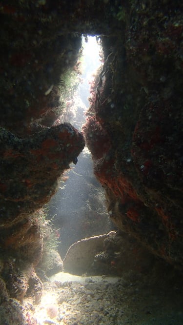 Underwater landscape of a little cave