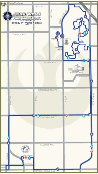 2016 runDisney Star Wars The Light Side Half Marathon Course Map