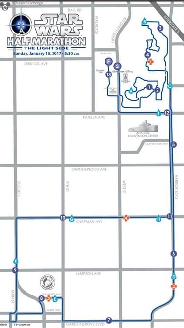 2017 runDisney Star Wars The Light Side Half Marathon Weekend Half Marathon Course Map