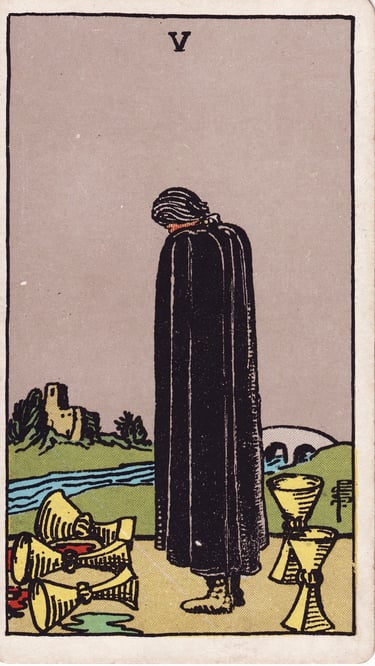 Five of Cups Tarot Card Meaning Reading Description – Learn the meaning of the Five of Cups tarot