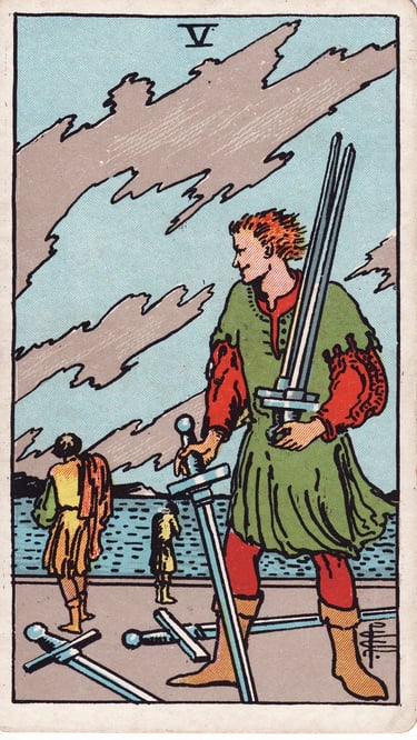 Five of Swords Tarot Card Meaning Reading Description – Discover the meaning of the Five of Swords 