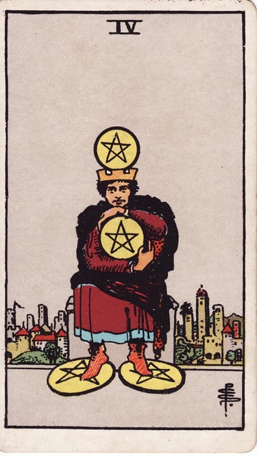 Four of Pentacles Tarot Card Meaning Reading Description