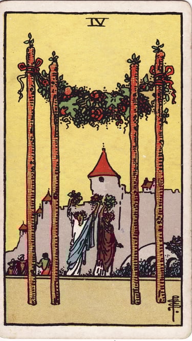Four of Wands Tarot Card Meaning Reading Description – Explore the meaning of the Four of Wands 