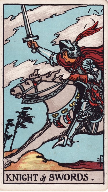 Knight of Swords Tarot Card Meaning Reading Description – the meaning of the Knight of Swords.