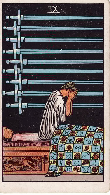 XNine of Swords Tarot Card Meaning Reading Description – Discover the meaning of the Nine of Swords 