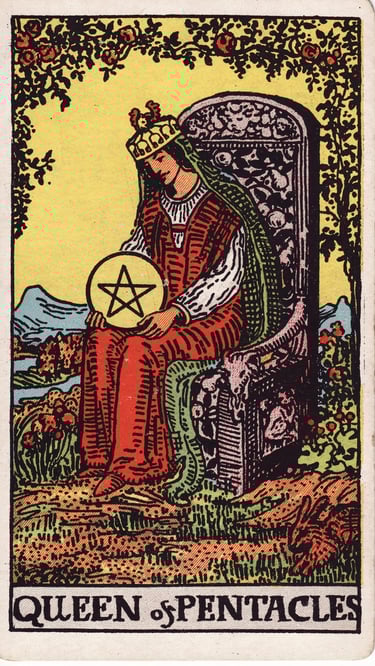 Queen of Pentacles Tarot Card Meaning Reading Description