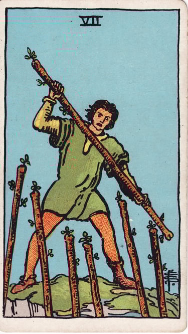 Seven of Wands Tarot Card Meaning Reading Description – Explore the meaning of the Seven of Wands