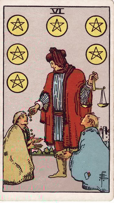 Six of Pentacles Tarot Card Meaning Reading Description
