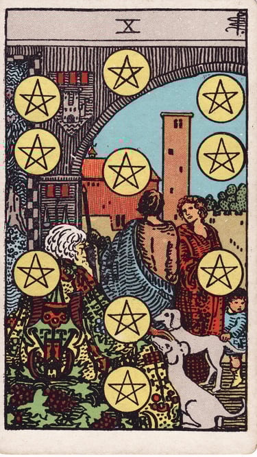 Ten of Pentacles Tarot Card Meaning Reading Description