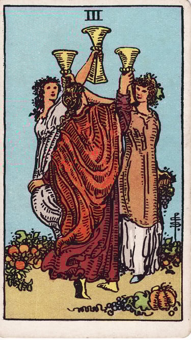 Three of Cups Tarot Card Meaning Reading Description – Explore the meaning of the Three of Cups