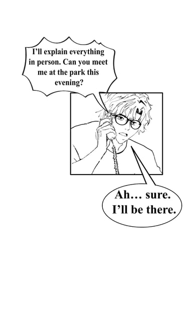 male charecter conversation over phone drawing