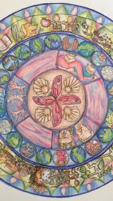 Detailed, colorful Mandala drawing by artist Julie Curson.