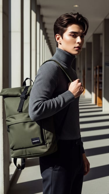 Ransel (backpack) dari kanvas SIGNIFO, ide produk untuk brand fashion dengan gaya profesional.