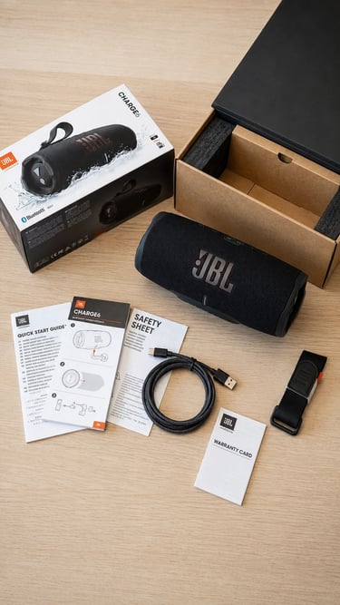 Contenu de l'emballage de l'enceinte étanche JBL charge 6 noir