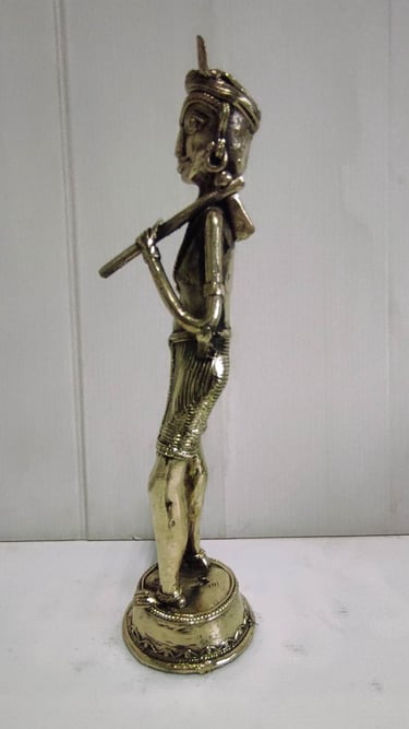 "Tribal farmer brass art with shoulder plough – left side view–handmade sculpture-for foreign trade"