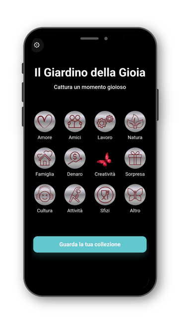 App Joyering con categorie e un momento di gioia catturato