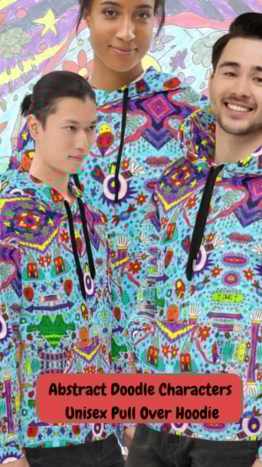 two men and woman wearing colorfully patterned hoodies