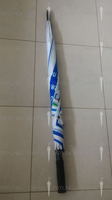 Payung promosi golf fiber otomatis biru putih sanqua tutup