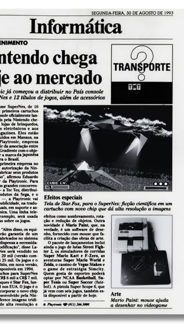 página da seção de informática de um jornal do brasil publicou matéria sobre Playtronic 30 ago 1993