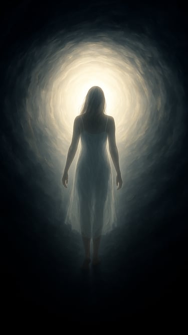 Alma femenina yendo por el túnel hacia la Luz