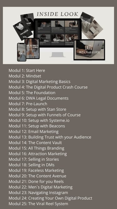 Burnout Business Course – Inside Look with 25 modules on mindset, digital marketing, branding, email marketing, and building 
