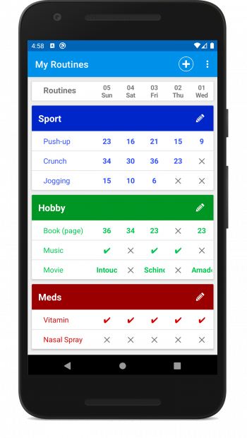 a smartphone phone showing My Routines application
