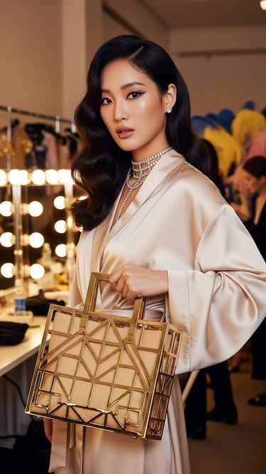 Model wanita di acara Fashion Show dengan The "Aura" Clutch Tote ala SIGNIFO.
